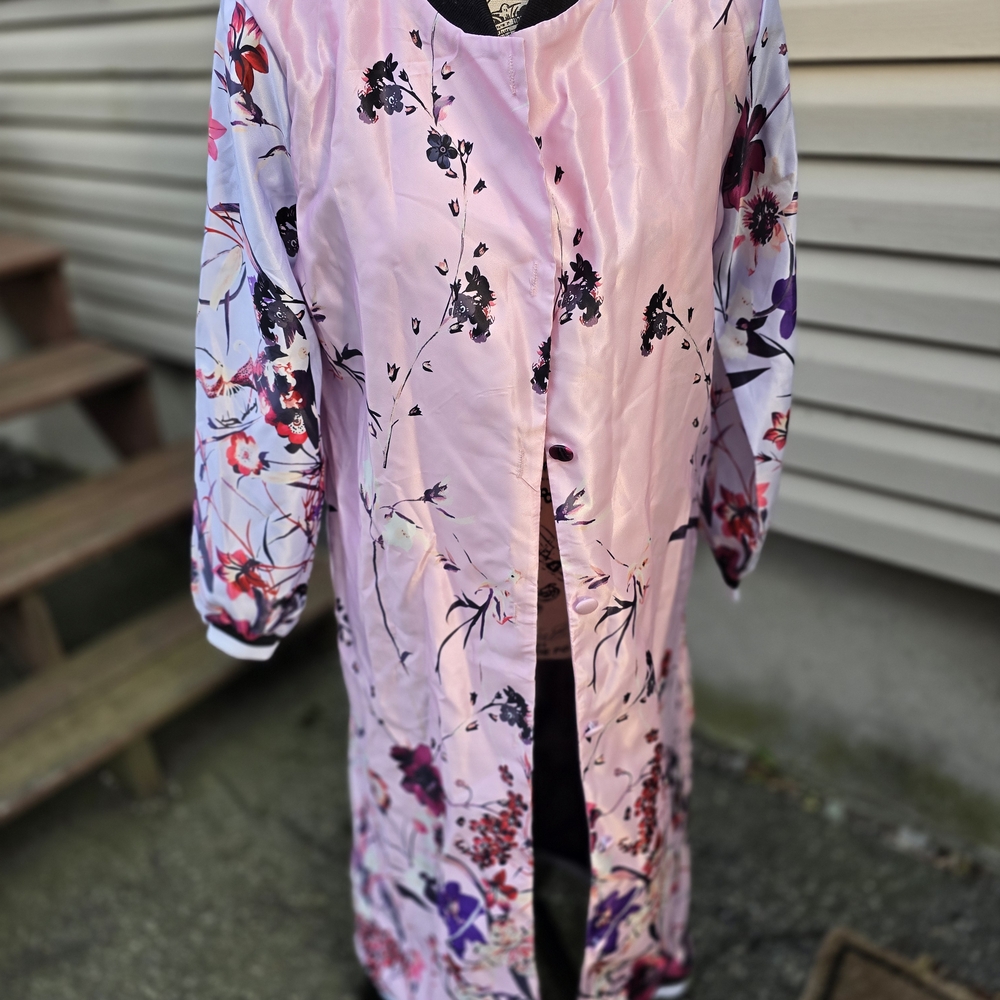 Floral Satin Long Kimono Jacket